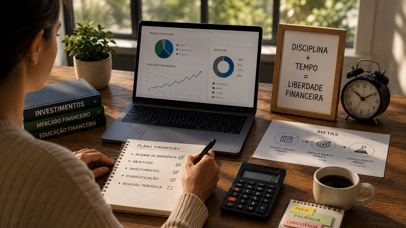 Planejamento financeiro para organizar objetivos, reserva e investimentos