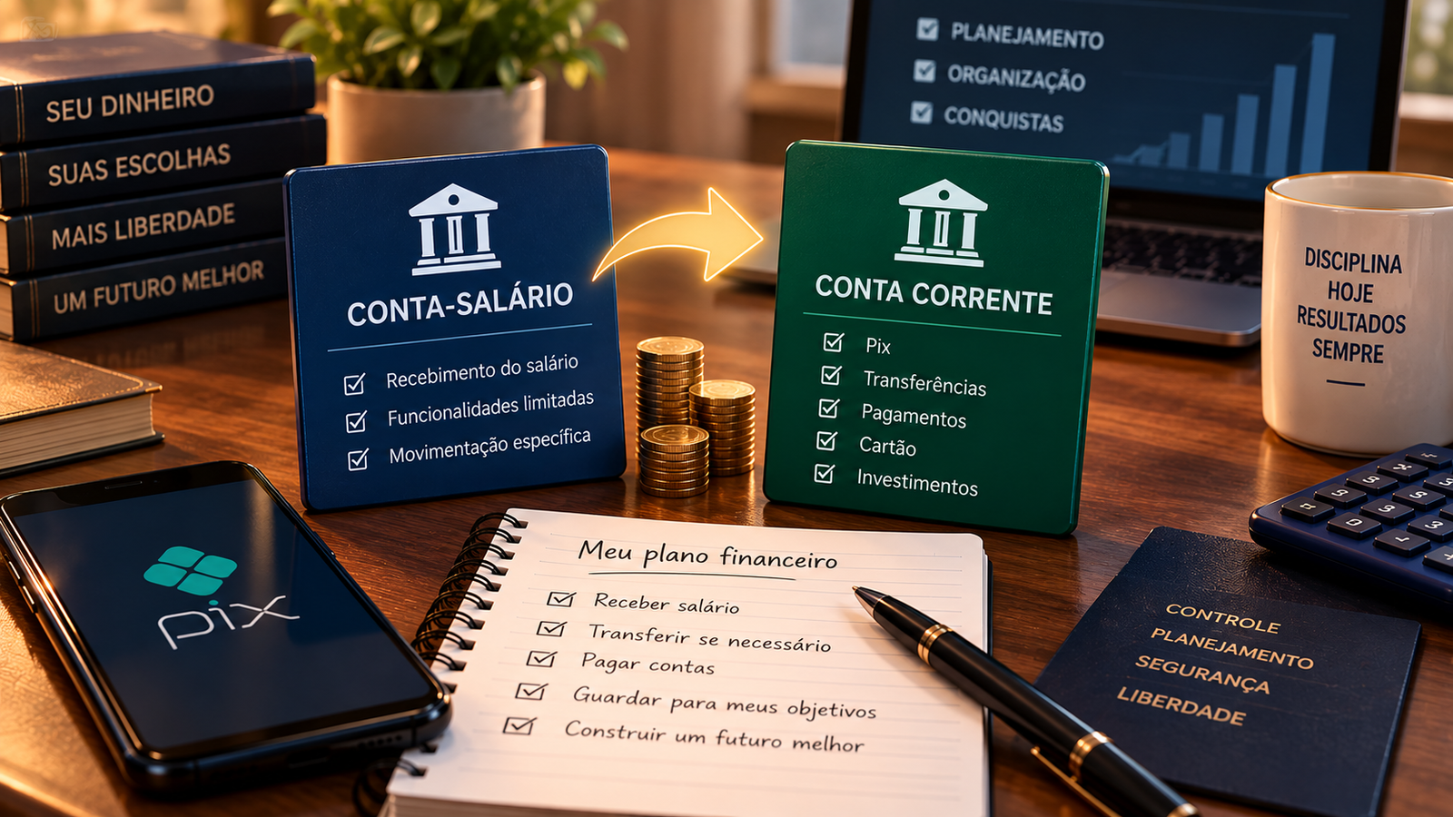 Diferença entre conta-salário e conta corrente com Pix e transferências