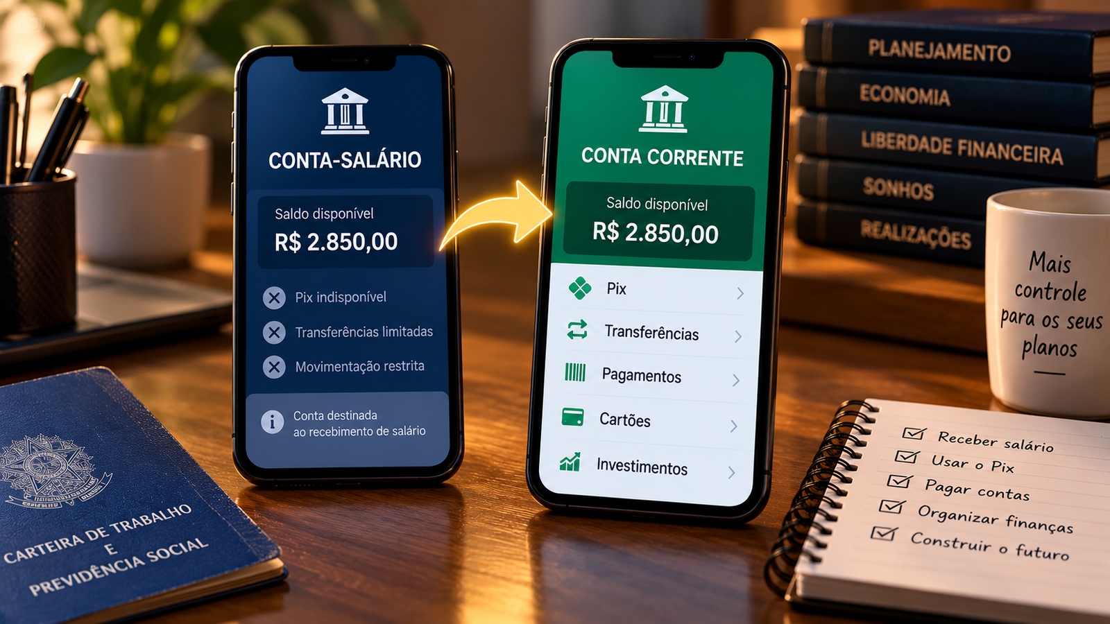 Conta-salário com transferência para conta corrente para usar Pix